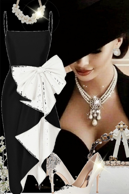 Sort kjole med hvit sløyfe 332- Модное сочетание