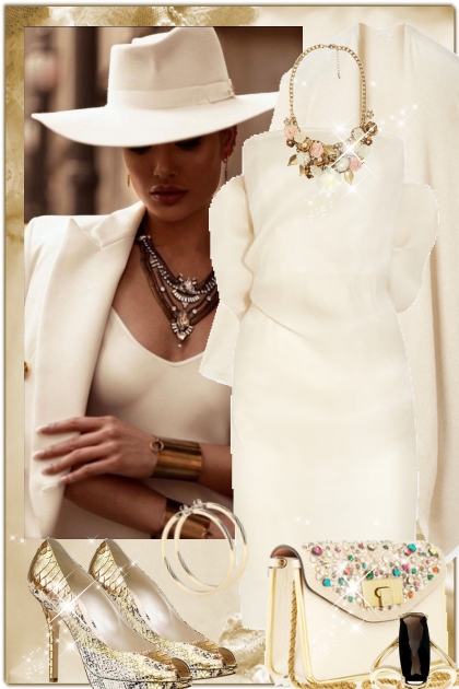 Kremhvit kjole og hatt - combinação de moda