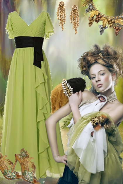 Grønn sid kjole 2200- Modekombination