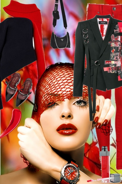Rødt og sort antrekk 222- Combinaciónde moda