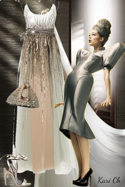 Metallisk sid kjole 564- combinação de moda