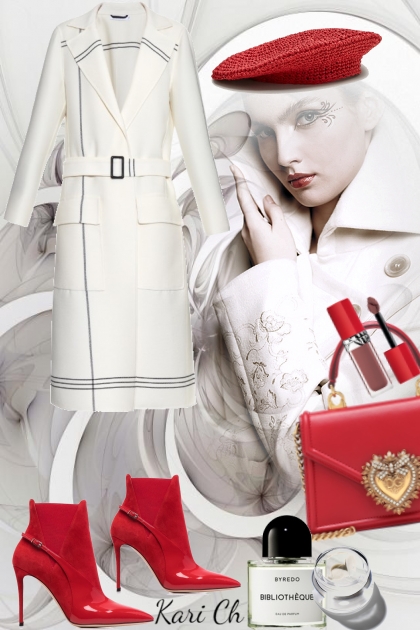 Hvit kåpe og rødt tilbehør 221- Fashion set