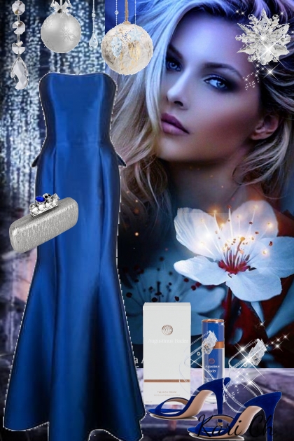 Blå sid kjole 2112- Modekombination