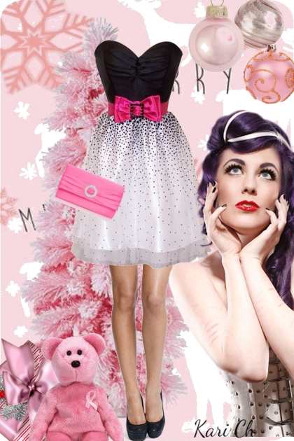 Sort/hvit kjole med rosa belte - Combinaciónde moda