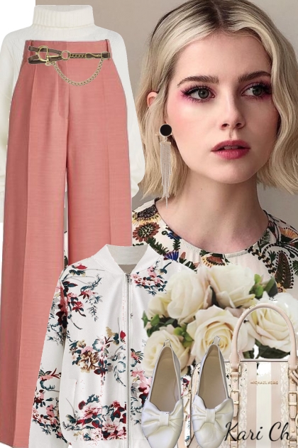 Blomstret jakke og rosa bukse - combinação de moda