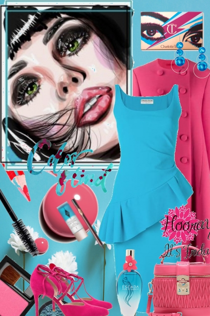 Rosa kåpe og blå kjole 442- Модное сочетание