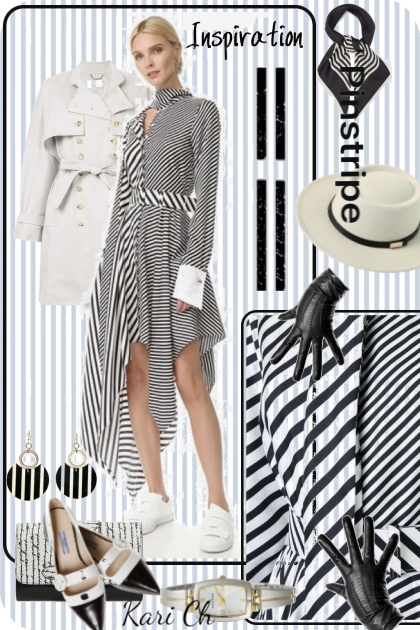 Stripet antrekk i sort/hvitt 221- Modekombination
