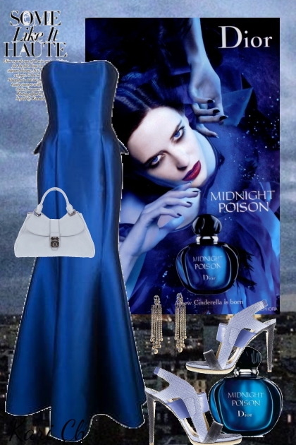 Blå sid kjole 499745- Modekombination