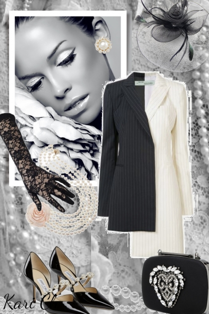 Hvit-sort kjole 40003- Modna kombinacija