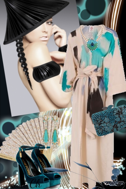 Beige kimono med mønster - Modna kombinacija