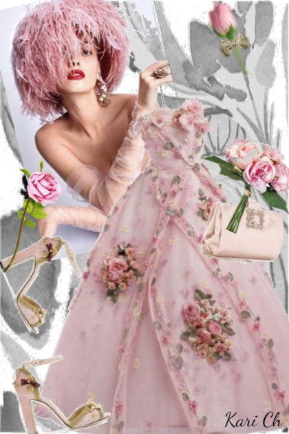 Sid kjole med rosa roser 