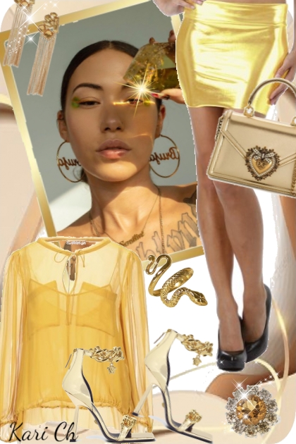 Gullskjørt og gul bluse - Combinazione di moda