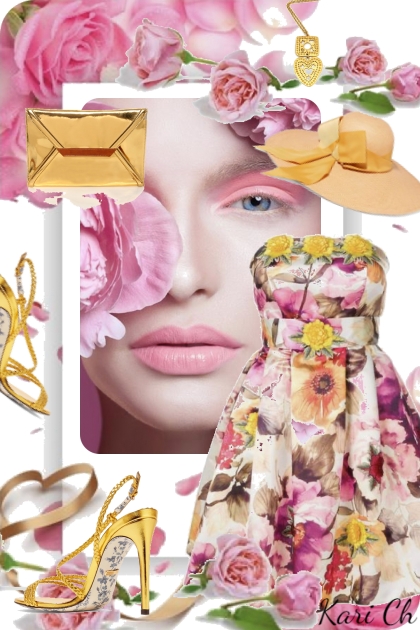 Kjole med rosa og gule blomster- Fashion set