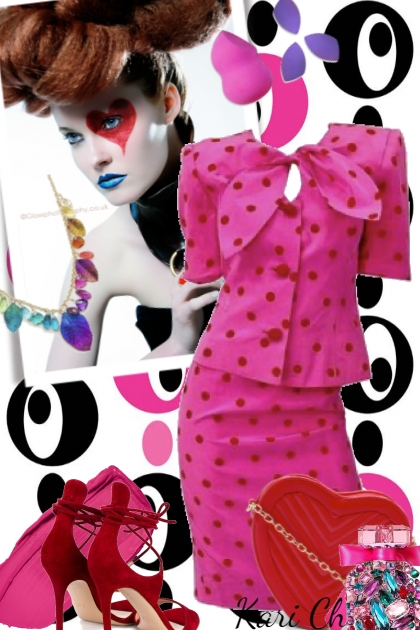 Rosa kjole med røde prikker 200087- Combinazione di moda