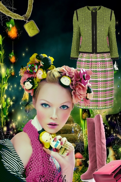 Rutet kjole og grønn jakke- Modekombination
