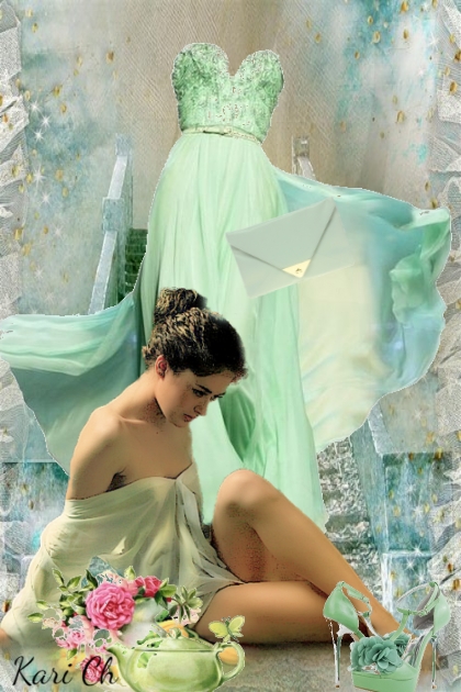 Lys grønn sid kjole 44987- Modekombination