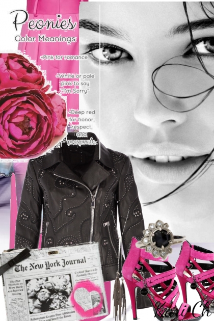 Rosa bukse og sort skinnjakke 55- Modna kombinacija