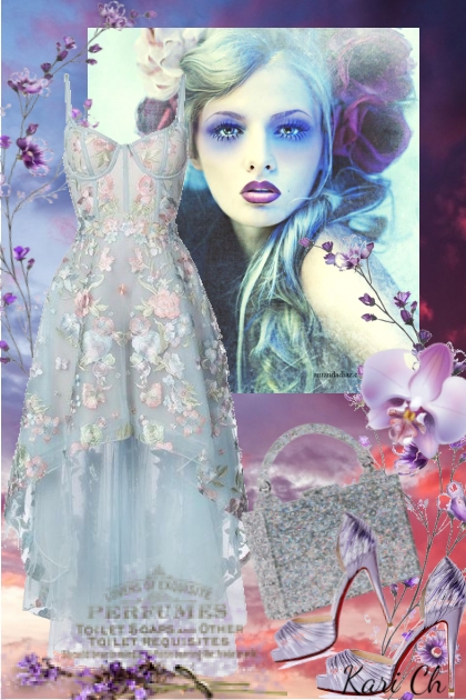 Lys blå kjole med blomster 611098- Modekombination