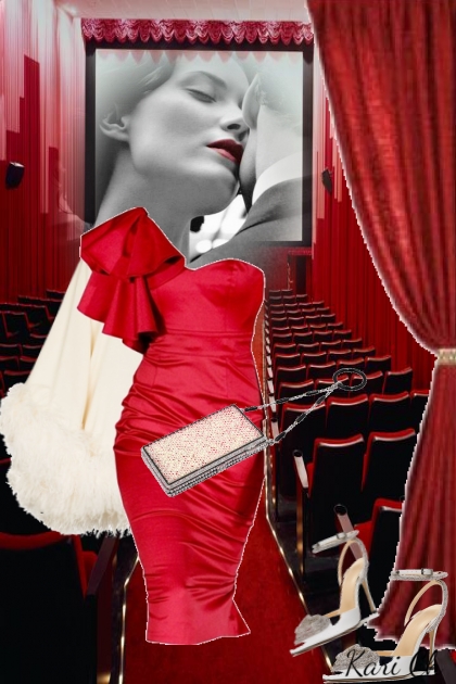 Rød kjole og hvit cape- Modekombination