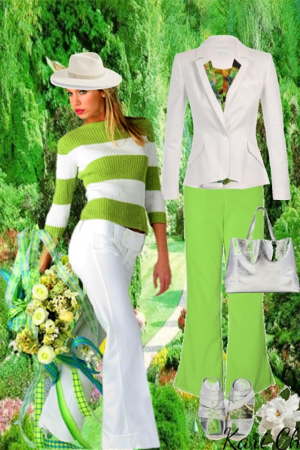 Grønn bukse og hvit blazer - Kreacja