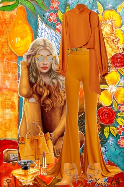 Brun jakke og oransje bukse 4339- Fashion set