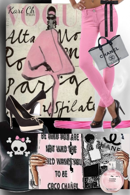 Rosa bukse og sort topp 3991- 搭配