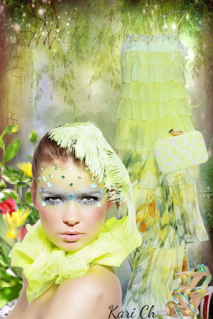 Lys grønn kjole med blomster 23- Модное сочетание