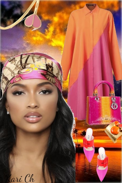 Oransje/rosa kjole 492- Modekombination