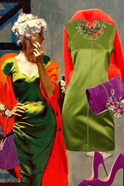 Grønn kjole og oransje jakke 232- Kreacja