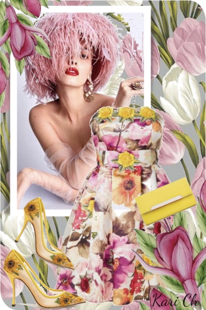 Kjole med lilla og gule blomster 6-4- Fashion set