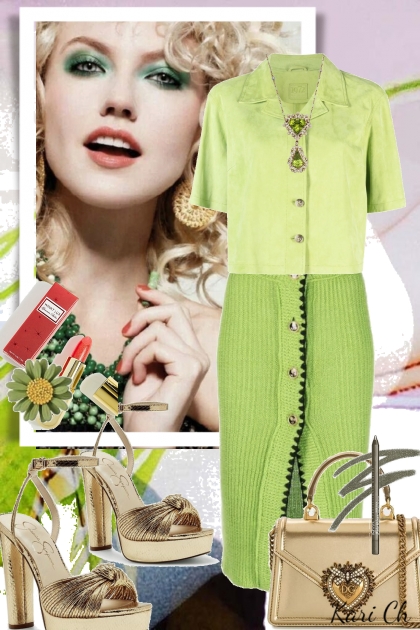 Grønt skjørt og bluse 15-4- Modna kombinacija