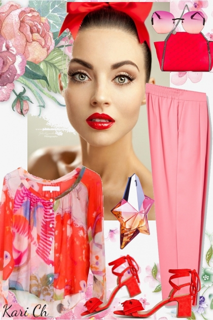 Rosa bukse og blomstret topp 23-4- Fashion set
