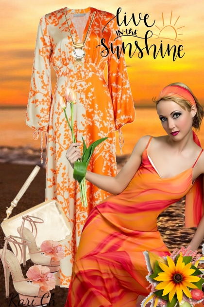 Orange kjole med blomster 2-5- Fashion set
