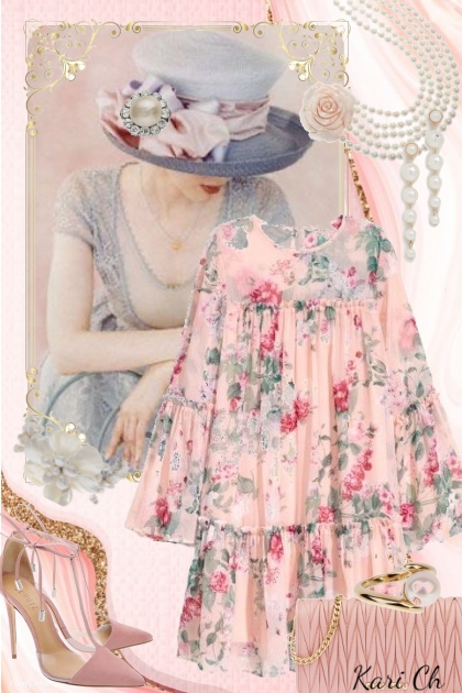 Rosa blomstret kjole 3-5- Combinazione di moda