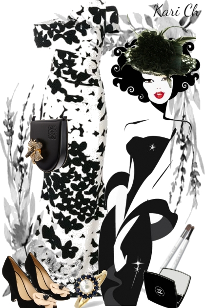 Hvit kjole med sorte blomster 4-5- Fashion set