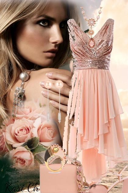 Aprikos-farget kjole 9-5- Modekombination