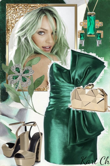 Grønn kjole 10-5- Модное сочетание