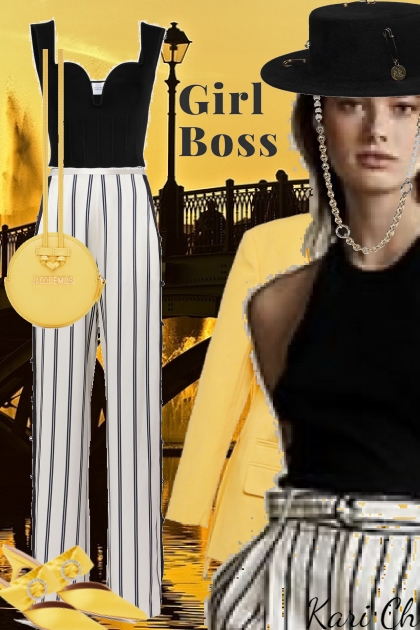 Stripet bukse og gul jakke 11-5- Modna kombinacija