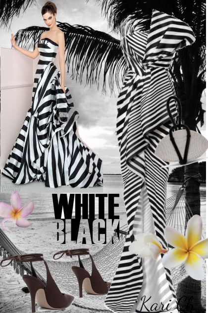 Stripet sort/hvit kjole 16-5- コーディネート
