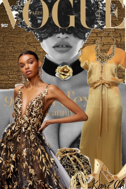 Gullfarget kjole 18-5- combinação de moda