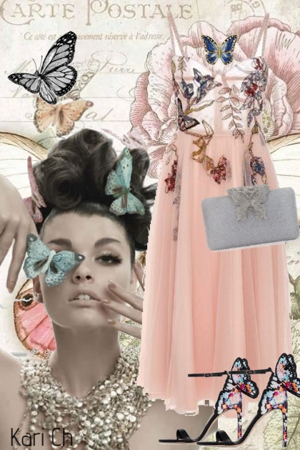Rosa kjole med sommerfugler 1-6