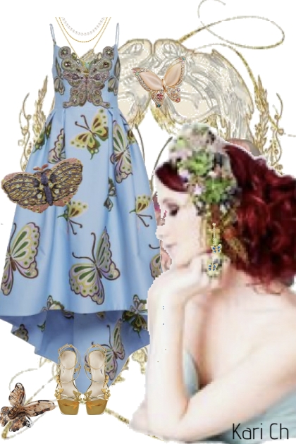 Blå kjole med sommerfugler 6-6- Kreacja