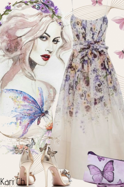 Kjole med lilla sommerfugler 8-6- Combinazione di moda