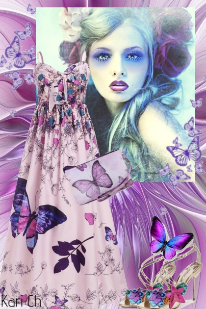 Kjole med lilla sommerfugler 545- Modna kombinacija