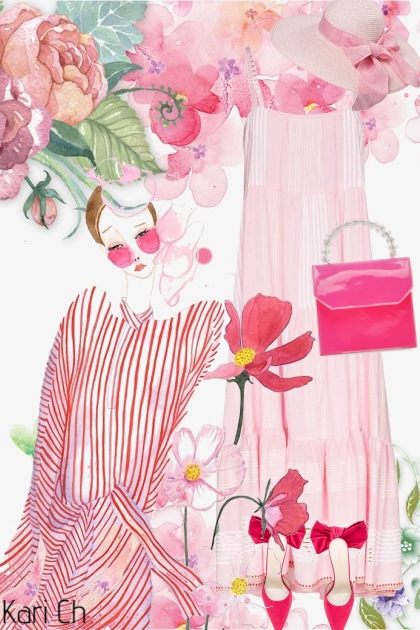 Stripet rosa-hvit kjole 19-6- Combinazione di moda