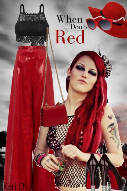 Rød bukse og sort topp ---27- Fashion set