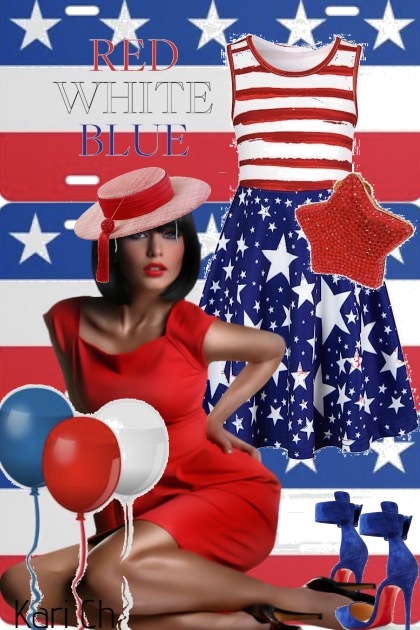 Rød-hvit og blå kjole ---6-7- combinação de moda