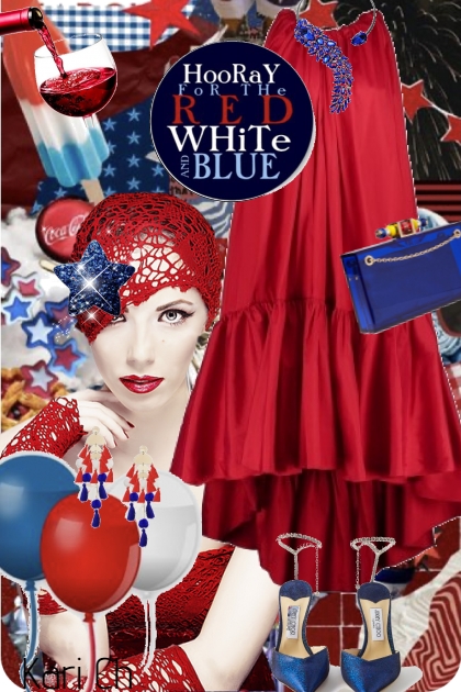 Rød kjole og blått tilbehør 8-7- Модное сочетание