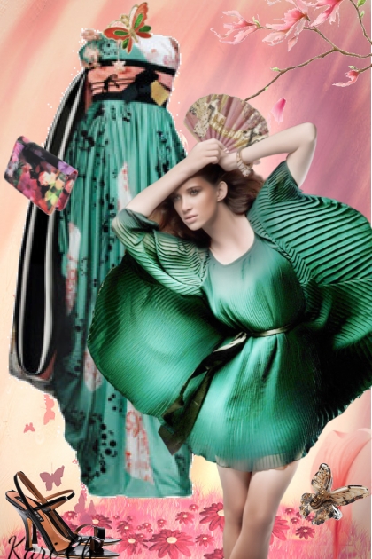 Grønn kjole med mønster 13-7- Fashion set