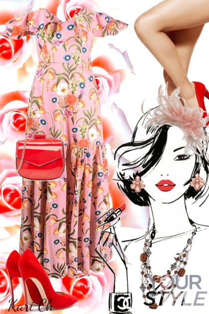 Rosa mønstret kjole 19-7- Combinazione di moda